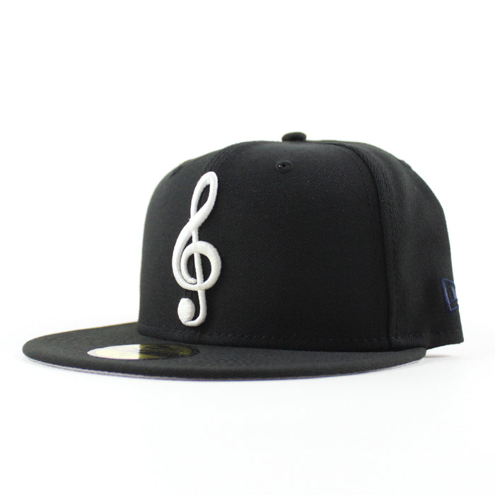 G Clef Music Note New Era Fitted Hat (Black Gray Under Brim)