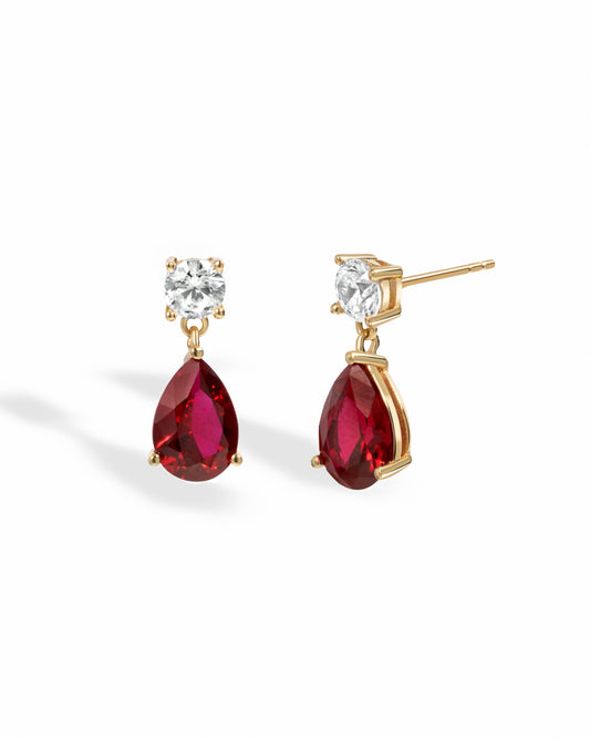 Camille Ruby Pear Drop Earrings