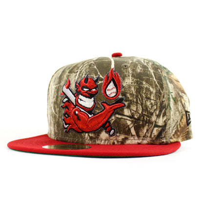 Hellrazors New Era 59Fifty Fitted Hat (Real Tree Camo Scarlet Red Green Under Brim)