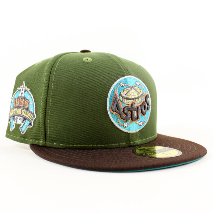 Houston Astros 1986 All Star Game New Era 59Fifty Fitted Hat (Rifle Green Burntwood Aqua Under Brim)