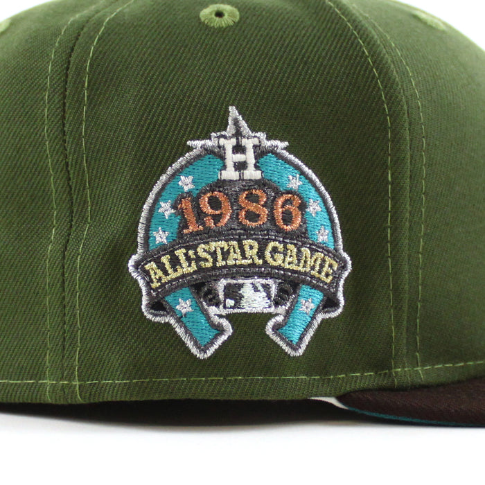 Houston Astros 1986 All Star Game New Era 59Fifty Fitted Hat (Rifle Green Burntwood Aqua Under Brim)