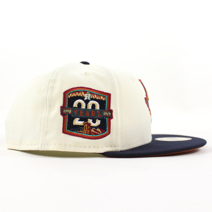 Houston Astros 20 YEARS New Era 59Fifty Fitted Hat (CHROME WHITE  NIGHT SHIFT NAVY RUST ORANGE Under Brim)