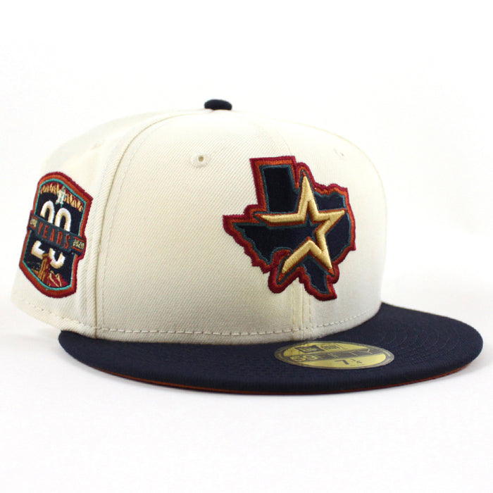 Houston Astros 20 YEARS New Era 59Fifty Fitted Hat (CHROME WHITE  NIGHT SHIFT NAVY RUST ORANGE Under Brim)