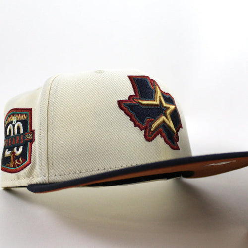 Houston Astros 20 Years Patch New Era 59Fifty Fitted Hat (Chrome White Night Shift Navy Rust Under Brim)