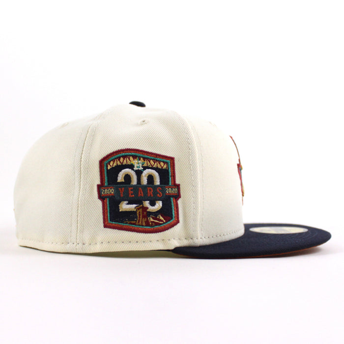 Houston Astros 20 Years Patch New Era 59Fifty Fitted Hat (Chrome White Night Shift Navy Rust Under Brim)