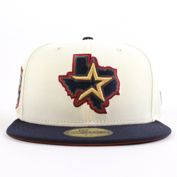 Houston Astros 20 Years Patch New Era 59Fifty Fitted Hat (Chrome White Night Shift Navy Rust Under Brim)