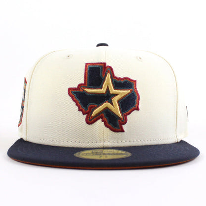 Houston Astros 20 Years Patch New Era 59Fifty Fitted Hat (Chrome White Night Shift Navy Rust Under Brim)