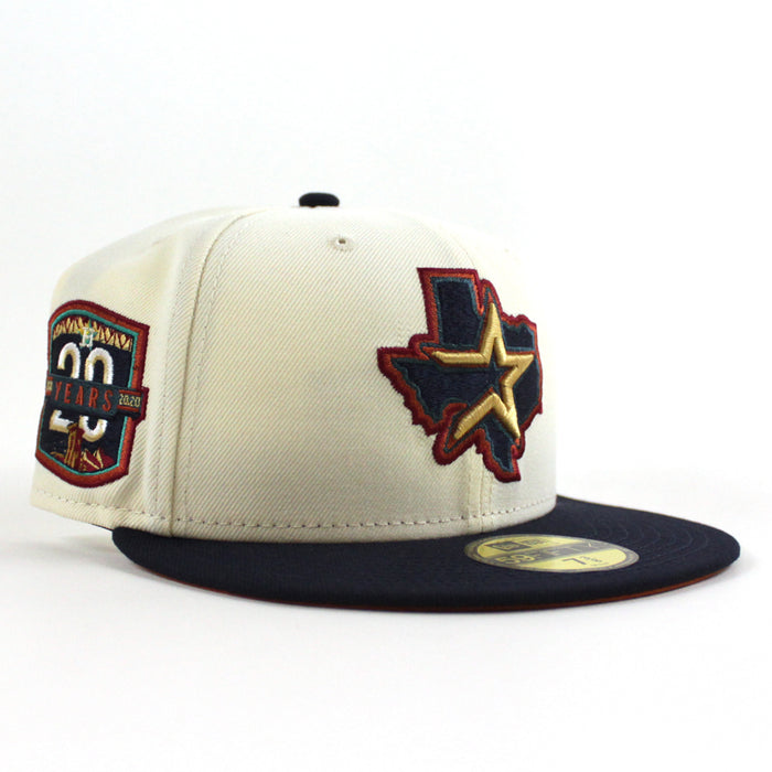 Houston Astros 20 Years Patch New Era 59Fifty Fitted Hat (Chrome White Night Shift Navy Rust Under Brim)