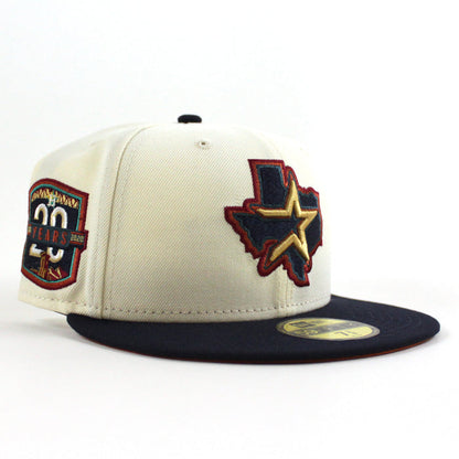 Houston Astros 20 Years Patch New Era 59Fifty Fitted Hat (Chrome White Night Shift Navy Rust Under Brim)