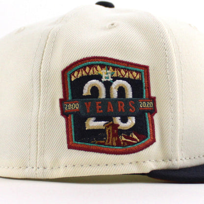 Houston Astros 20 Years Patch New Era 59Fifty Fitted Hat (Chrome White Night Shift Navy Rust Under Brim)