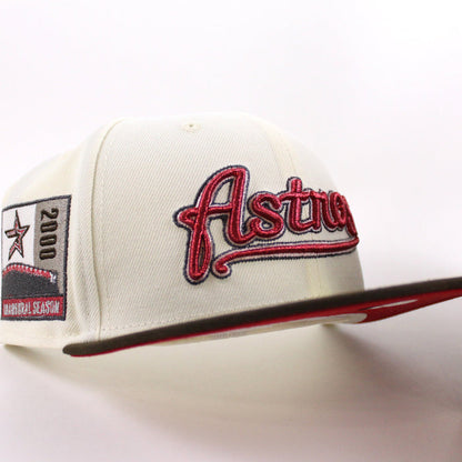 Houston Astros 2000 Inaugural Season New Era 59Fifty Fitted Hat (Chrome White Walnut Scarlet Red Under Brim)