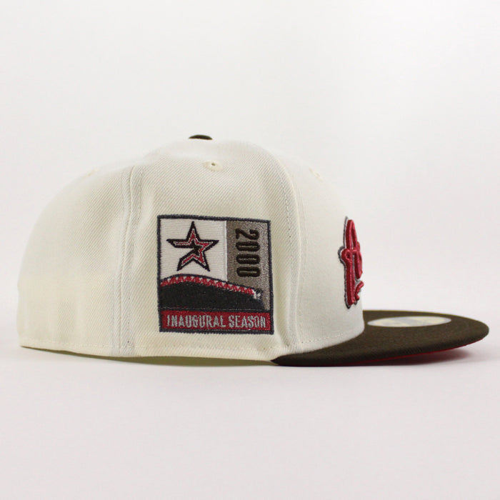 Houston Astros 2000 Inaugural Season New Era 59Fifty Fitted Hat (Chrome White Walnut Scarlet Red Under Brim)
