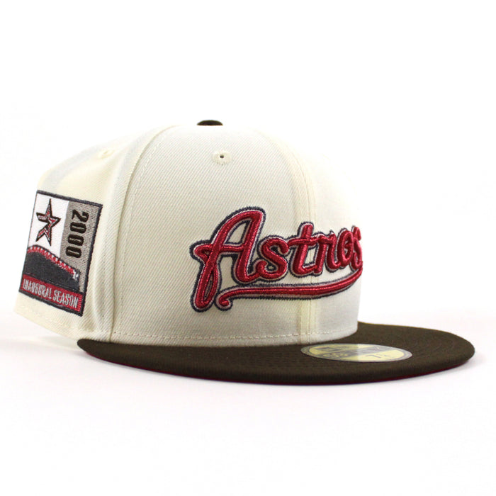 Houston Astros 2000 Inaugural Season New Era 59Fifty Fitted Hat (Chrome White Walnut Scarlet Red Under Brim)