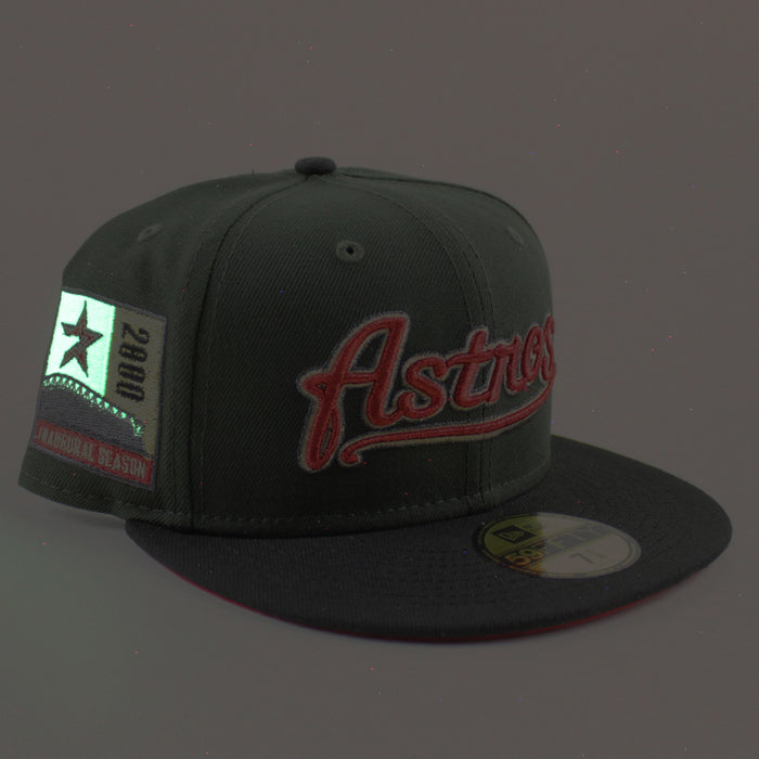 Houston Astros 2000 Inaugural Season New Era 59Fifty Fitted Hat (Seaweed Black Scarlet Under Brim)