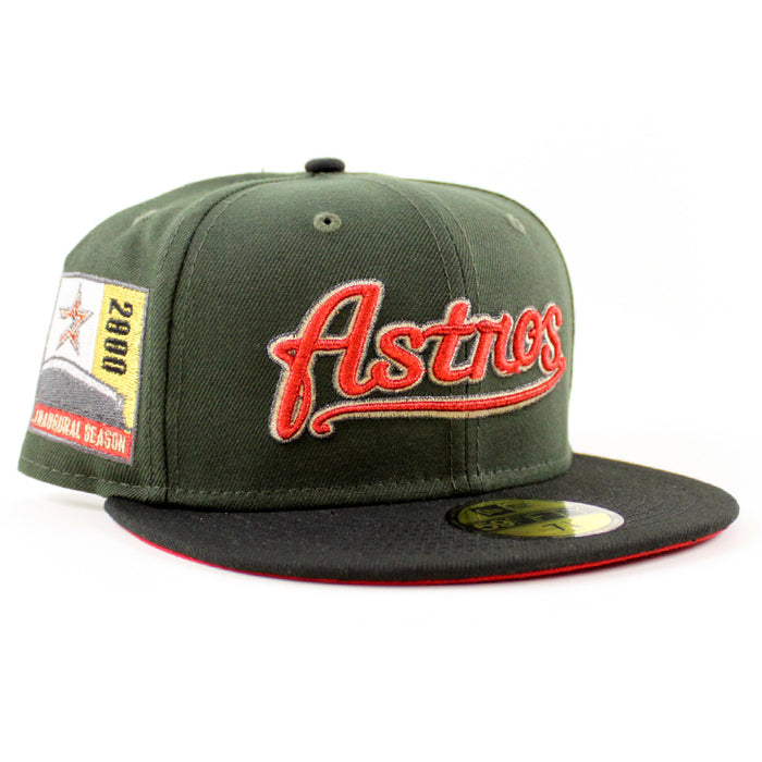Houston Astros 2000 Inaugural Season New Era 59Fifty Fitted Hat (Seaweed Black Scarlet Under Brim)