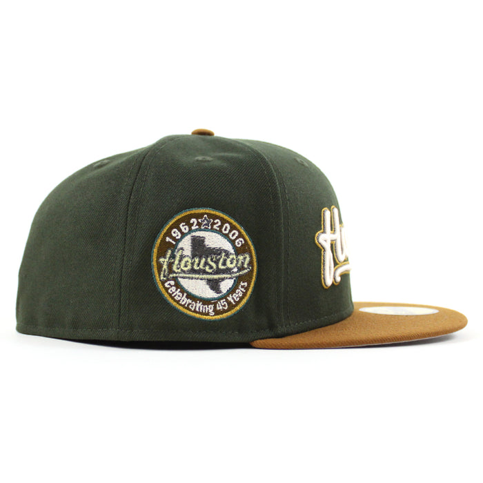 Houston Astros 45 Years New Era 59Fifty Fitted Hat (SeaWeed Green Toasted Peanuts Gray Under Brim)