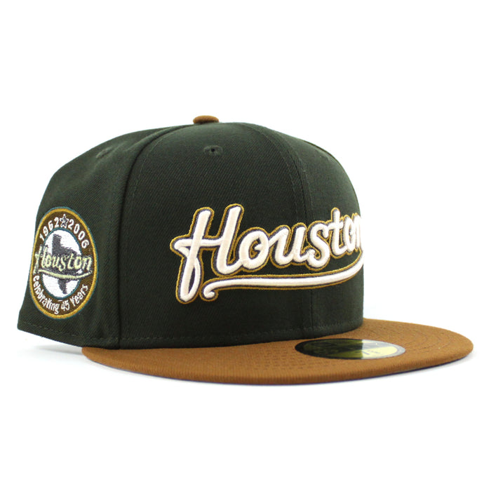 Houston Astros 45 Years New Era 59Fifty Fitted Hat (SeaWeed Green Toasted Peanuts Gray Under Brim)