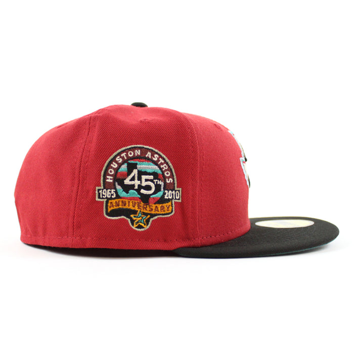 Houston Astros 45TH Anniversary New Era 59Fifty Fitted Hat (PINOT RED BLACK PINE NEEDLE GREEN Under Brim)