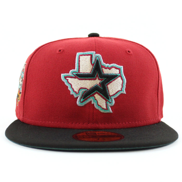 Houston Astros 45TH Anniversary New Era 59Fifty Fitted Hat (PINOT RED BLACK PINE NEEDLE GREEN Under Brim)
