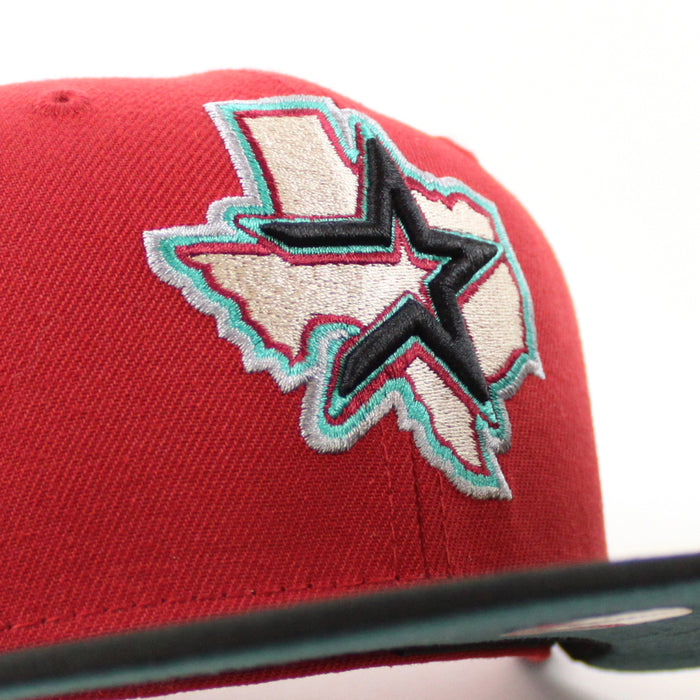 Houston Astros 45TH Anniversary New Era 59Fifty Fitted Hat (PINOT RED BLACK PINE NEEDLE GREEN Under Brim)