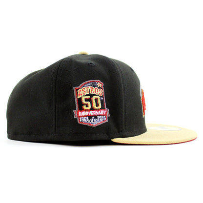 Houston Astros 50Th Anniversary 1962-2012 New Era 59Fifty Fitted Hat (Black Vegas Gold Red Under Brim)