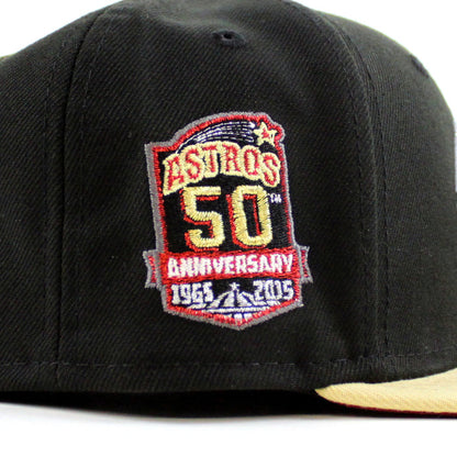 Houston Astros 50Th Anniversary 1962-2012 New Era 59Fifty Fitted Hat (Black Vegas Gold Red Under Brim)