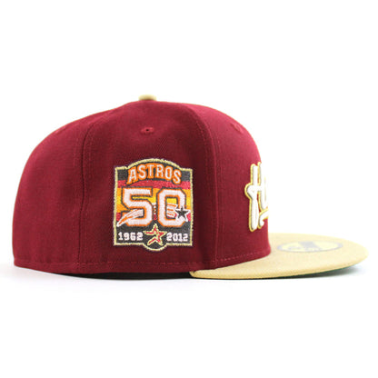 Houston Astros 50th Anniversary New Era 59Fifty Fitted Hat (Cardinal Vegas Gold Green Under Brim)