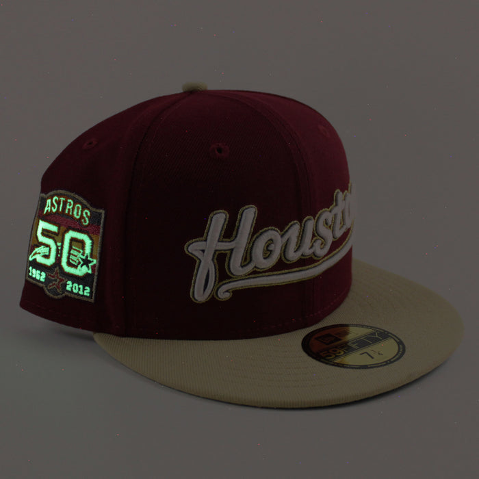 Houston Astros 50th Anniversary New Era 59Fifty Fitted Hat (Cardinal Vegas Gold Green Under Brim)