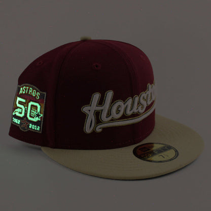 Houston Astros 50th Anniversary New Era 59Fifty Fitted Hat (Cardinal Vegas Gold Green Under Brim)
