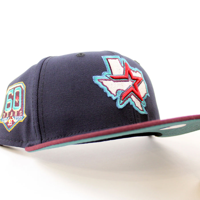 Houston Astros 60 YEARS New Era 59Fifty Fitted Hat (NAVY MAROON PINE NEEDLE GREEN Under Brim)