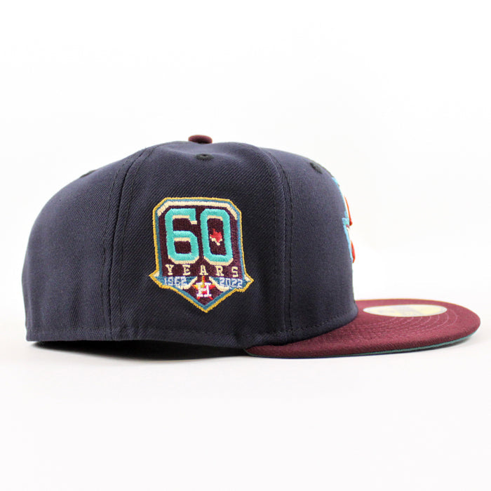 Houston Astros 60 YEARS New Era 59Fifty Fitted Hat (NAVY MAROON PINE NEEDLE GREEN Under Brim)