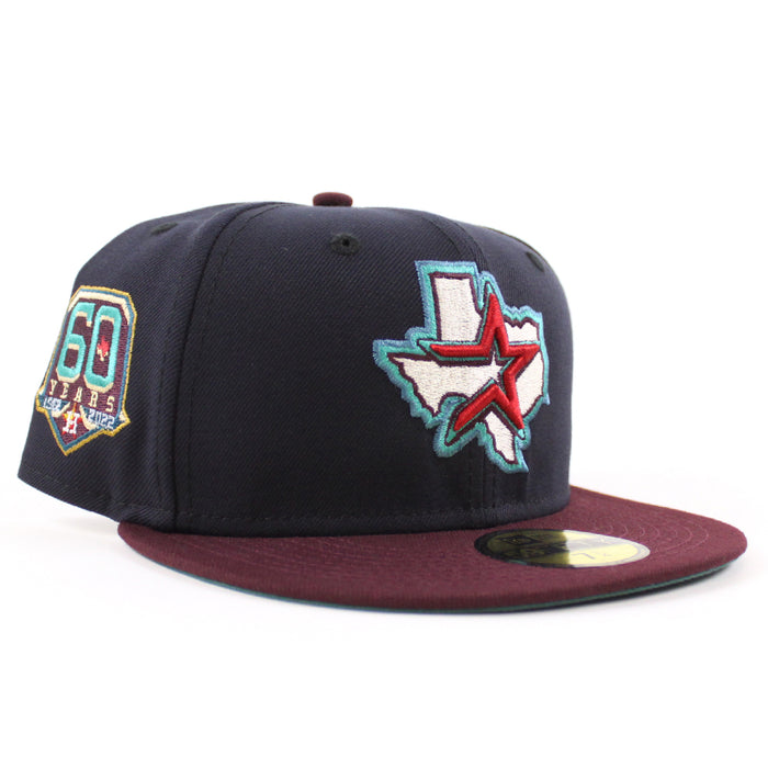 Houston Astros 60 YEARS New Era 59Fifty Fitted Hat (NAVY MAROON PINE NEEDLE GREEN Under Brim)