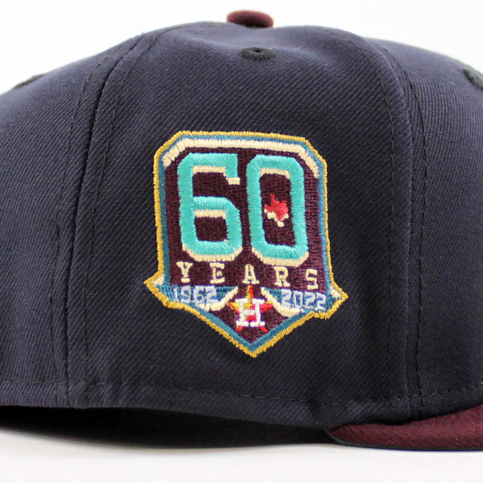 Houston Astros 60 YEARS New Era 59Fifty Fitted Hat (NAVY MAROON PINE NEEDLE GREEN Under Brim)