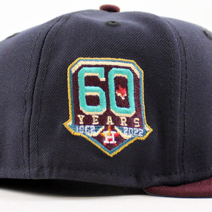 Houston Astros 60 YEARS New Era 59Fifty Fitted Hat (NAVY MAROON PINE NEEDLE GREEN Under Brim)