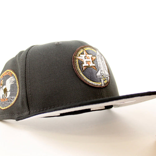 Houston Astros Apollo 11 New Era 59Fifty Fitted Hat (Pewter JAQUARD TONAL CAMO BLACK Metallic Silver Under Brim)