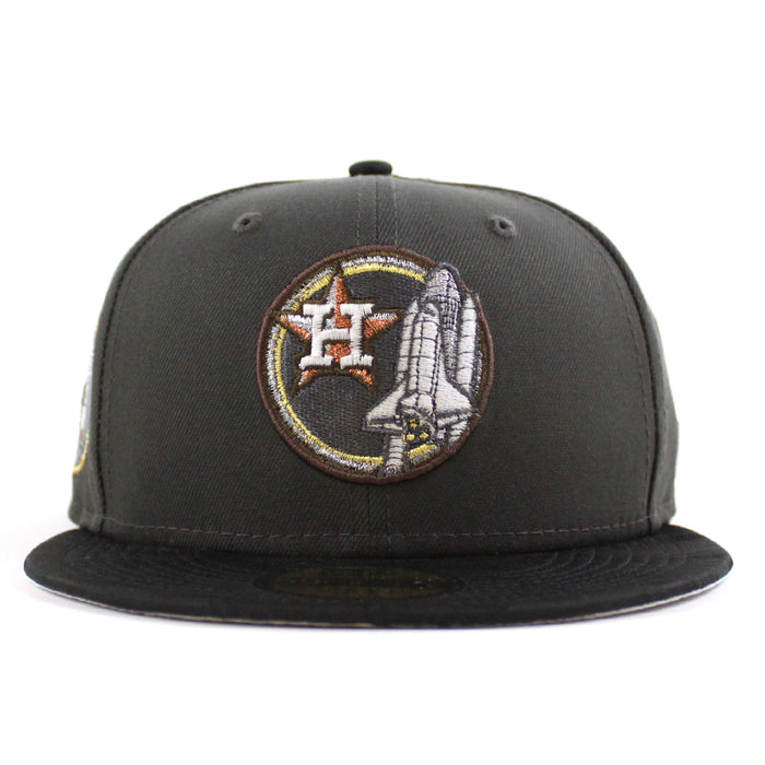 Houston Astros Apollo 11 New Era 59Fifty Fitted Hat (Pewter JAQUARD TONAL CAMO BLACK Metallic Silver Under Brim)