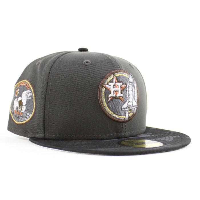 Houston Astros Apollo 11 New Era 59Fifty Fitted Hat (Pewter JAQUARD TONAL CAMO BLACK Metallic Silver Under Brim)