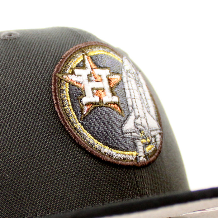 Houston Astros Apollo 11 New Era 59Fifty Fitted Hat (Pewter JAQUARD TONAL CAMO BLACK Metallic Silver Under Brim)