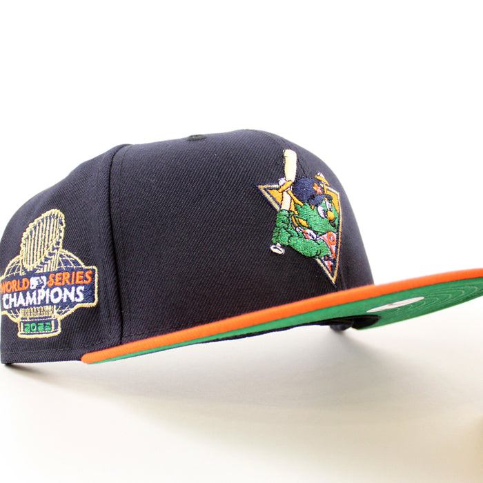 Houston Astros (Orbit Mascot) World Series Champions New Era 59Fifty Fitted Hat (Navy Orange Green Under Brim)