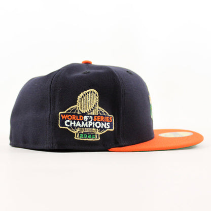 Houston Astros (Orbit Mascot) World Series Champions New Era 59Fifty Fitted Hat (Navy Orange Green Under Brim)
