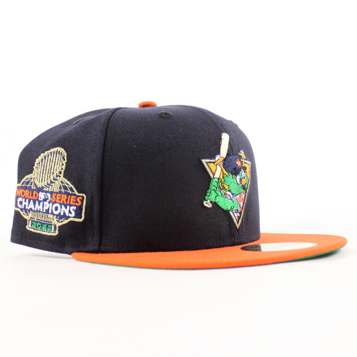 Houston Astros (Orbit Mascot) World Series Champions New Era 59Fifty Fitted Hat (Navy Orange Green Under Brim)