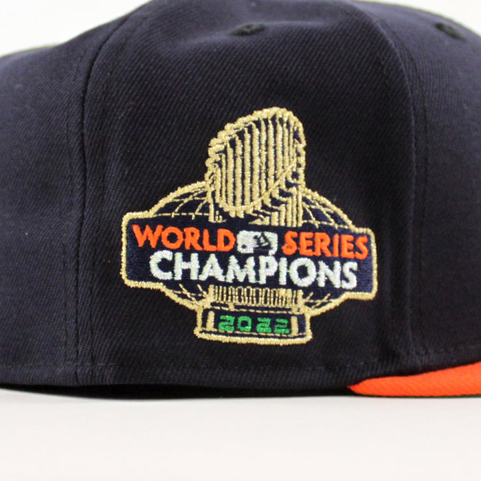 Houston Astros (Orbit Mascot) World Series Champions New Era 59Fifty Fitted Hat (Navy Orange Green Under Brim)
