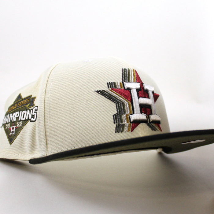 Houston Astros World Series Champions 2022 New Era 59Fifty Fitted Hat (Chrome White Black Olive Under Brim)