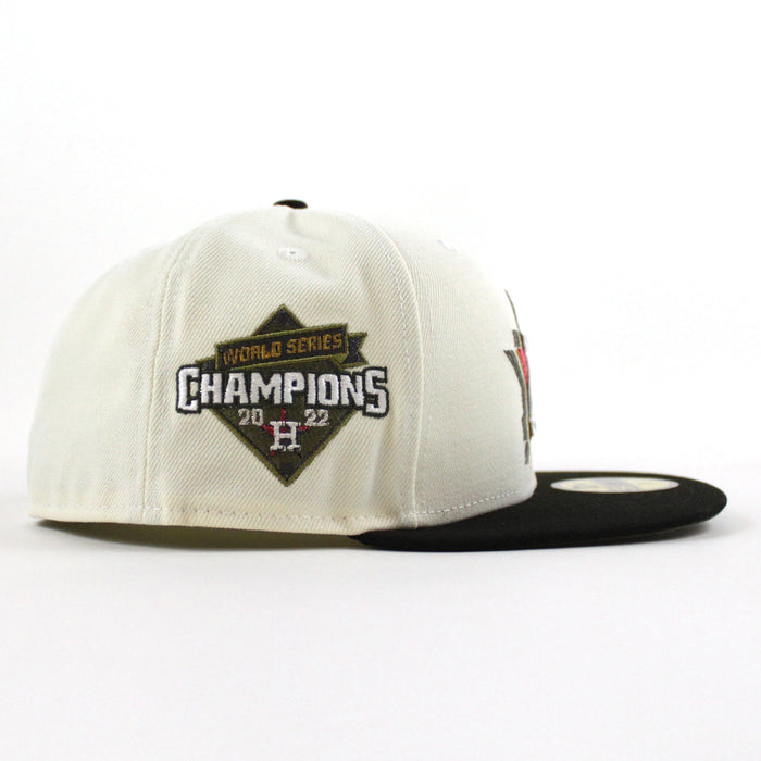 Houston Astros World Series Champions 2022 New Era 59Fifty Fitted Hat (Chrome White Black Olive Under Brim)