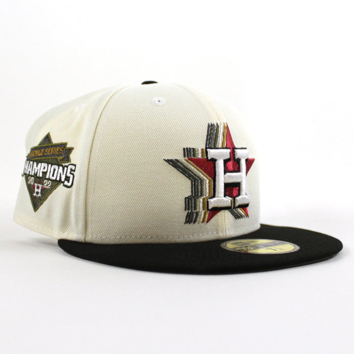 Houston Astros World Series Champions 2022 New Era 59Fifty Fitted Hat (Chrome White Black Olive Under Brim)
