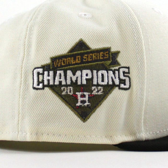 Houston Astros World Series Champions 2022 New Era 59Fifty Fitted Hat (Chrome White Black Olive Under Brim)