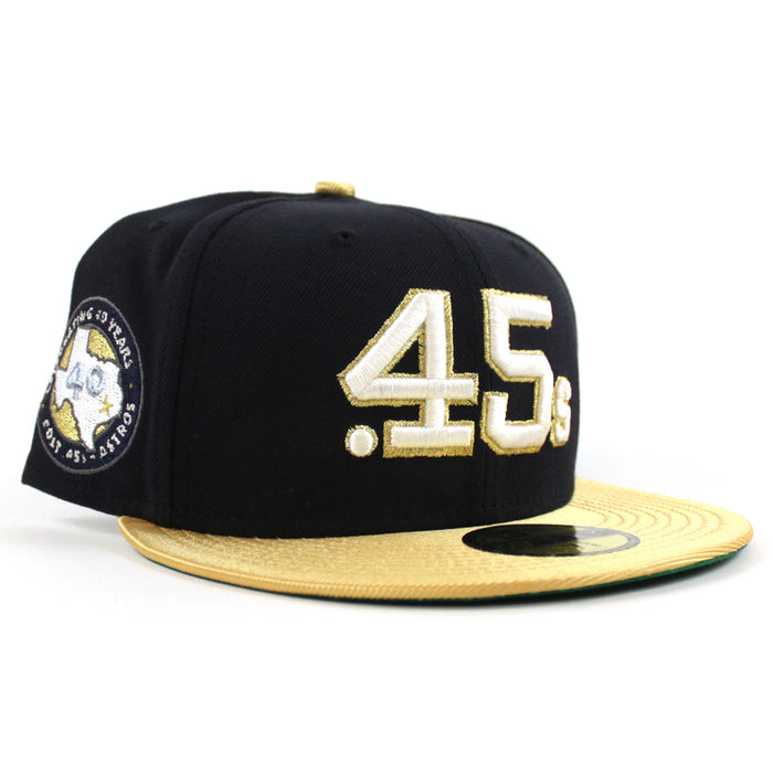 Houston Colt 45 New Era 59Fifty Fitted Hat (Navy Metallic Gold Green Under Brim)