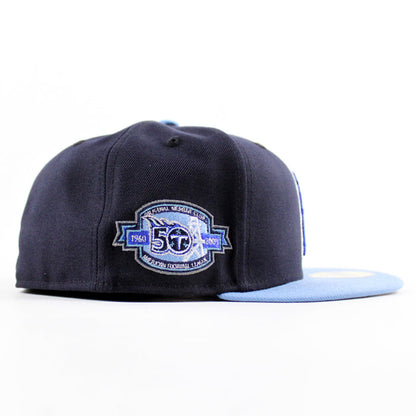 HOUSTON OILERS 50th Anniversary New Era 59Fifty Fitted Hat (Navy Sky Blue Gray Under Brim)
