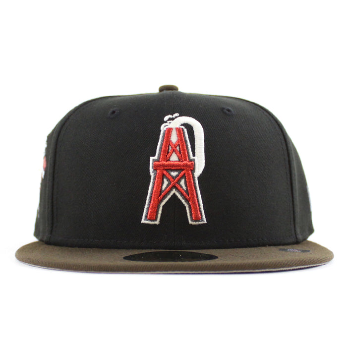HOUSTON OILERS Mascot Patch New Era 59Fifty Fitted Hat (Black Walnut Gray Under Brim)