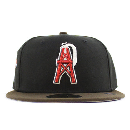 HOUSTON OILERS Mascot Patch New Era 59Fifty Fitted Hat (Black Walnut Gray Under Brim)